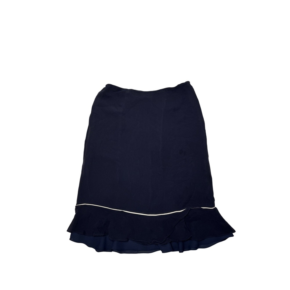 Vintage Cynthia Howie Low Rise Midi Skirt Silk Navy Women's Size 6 Y2K